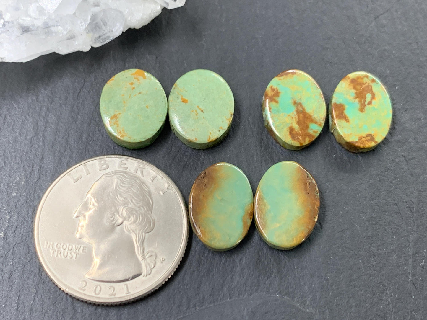 Tibetan Turquoise Pair 13-14mm long Cabochon - Hand Cut Cabochon