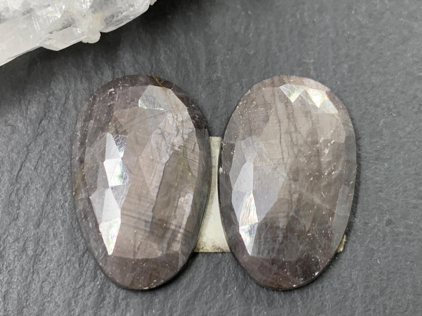 Faceted Star Sapphire pair 14x22x3.5mm cabochon - Sapphire pairs