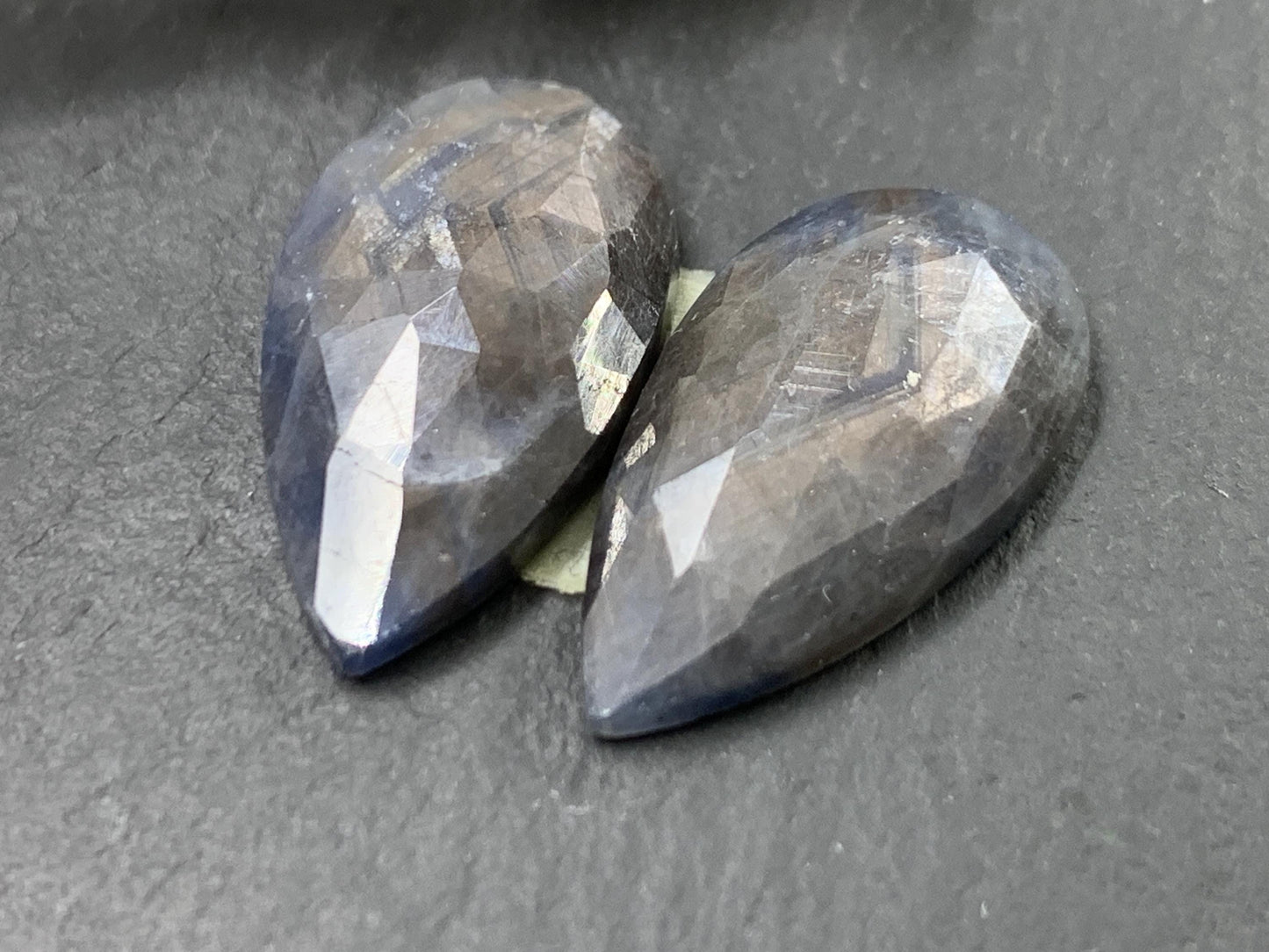 Faceted Star Sapphire pair 12x22x4mm cabochon - Sapphire pairs