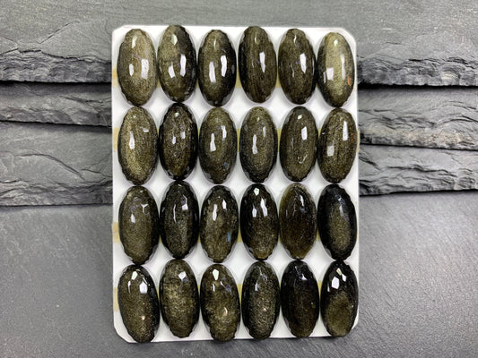 Faceted Gold Obsidian oval 10x20mm cabochon - Calibrated cabochons
