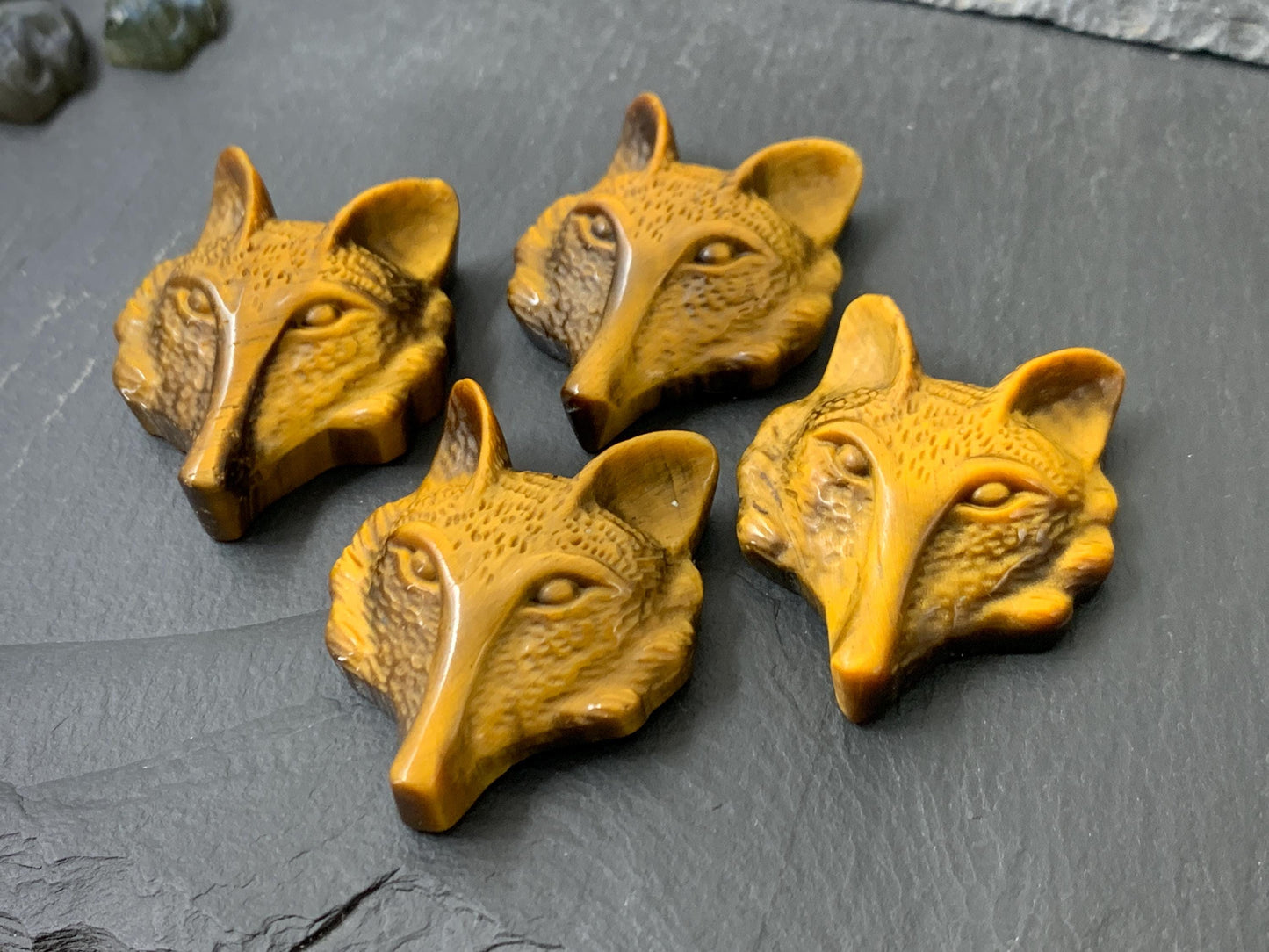 Tiger Eye Fox cabochon - fox head carving