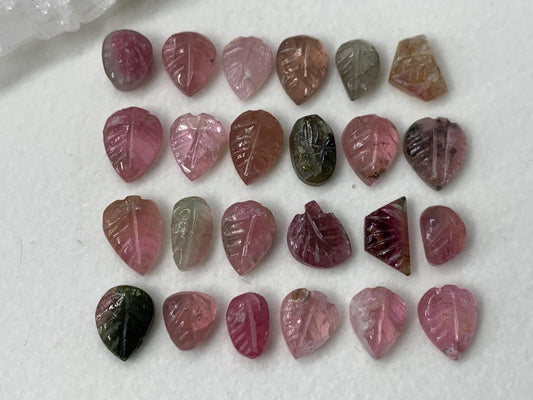 Discounted damaged carved Watermelon Tourmaline 7-10mm long cabochon
