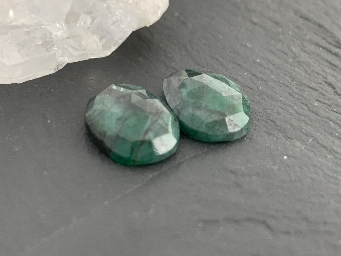 Faceted Emerald Pair 9x13x3.5mm cabochon
