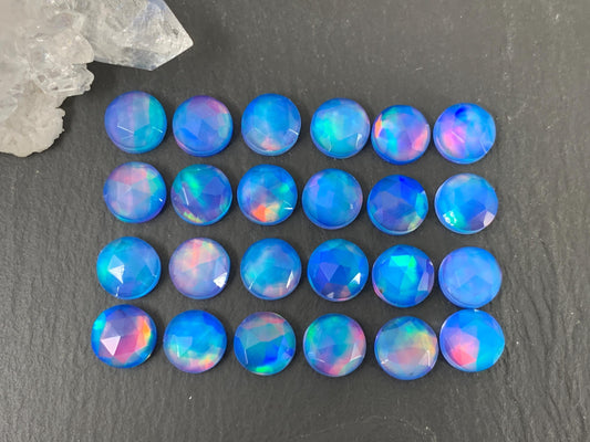 Faceted Aurora Opal round 8mm cabochon - Doublet cabochons