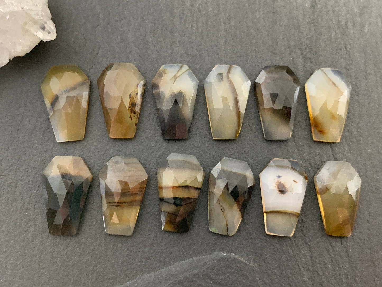 Faceted Montana Agate coffin 10x16mm cabochon