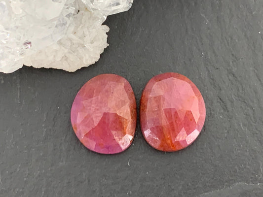 Faceted Ruby pair 9x11.5x4mm cabochon