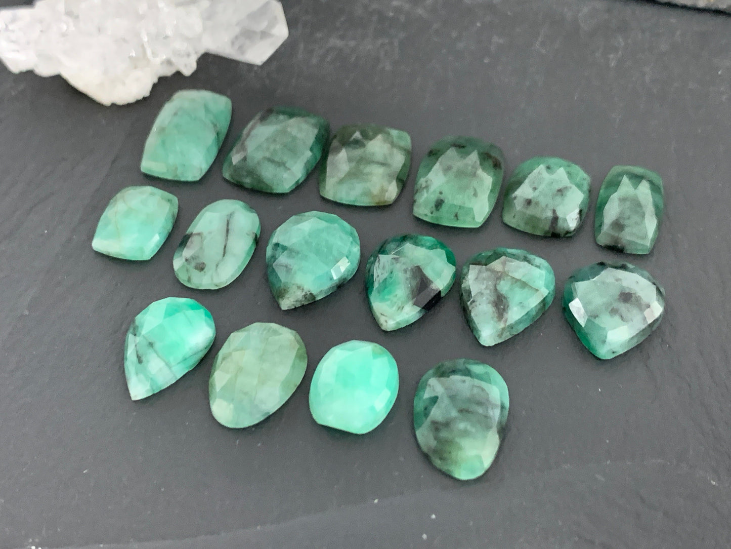 Faceted Emerald 11-17mm long cabochon