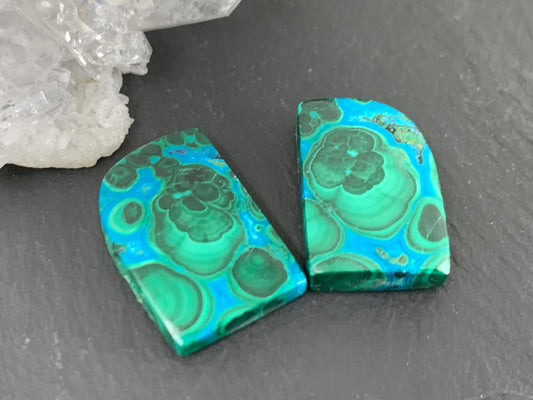 Malachite Chrysocolla free form 13x20x4mm cabochon pair