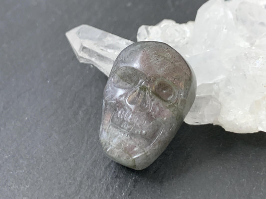 Labradorite Skull Cabochon 14x20mm - Natural Green Gemstone Flat Back Carving