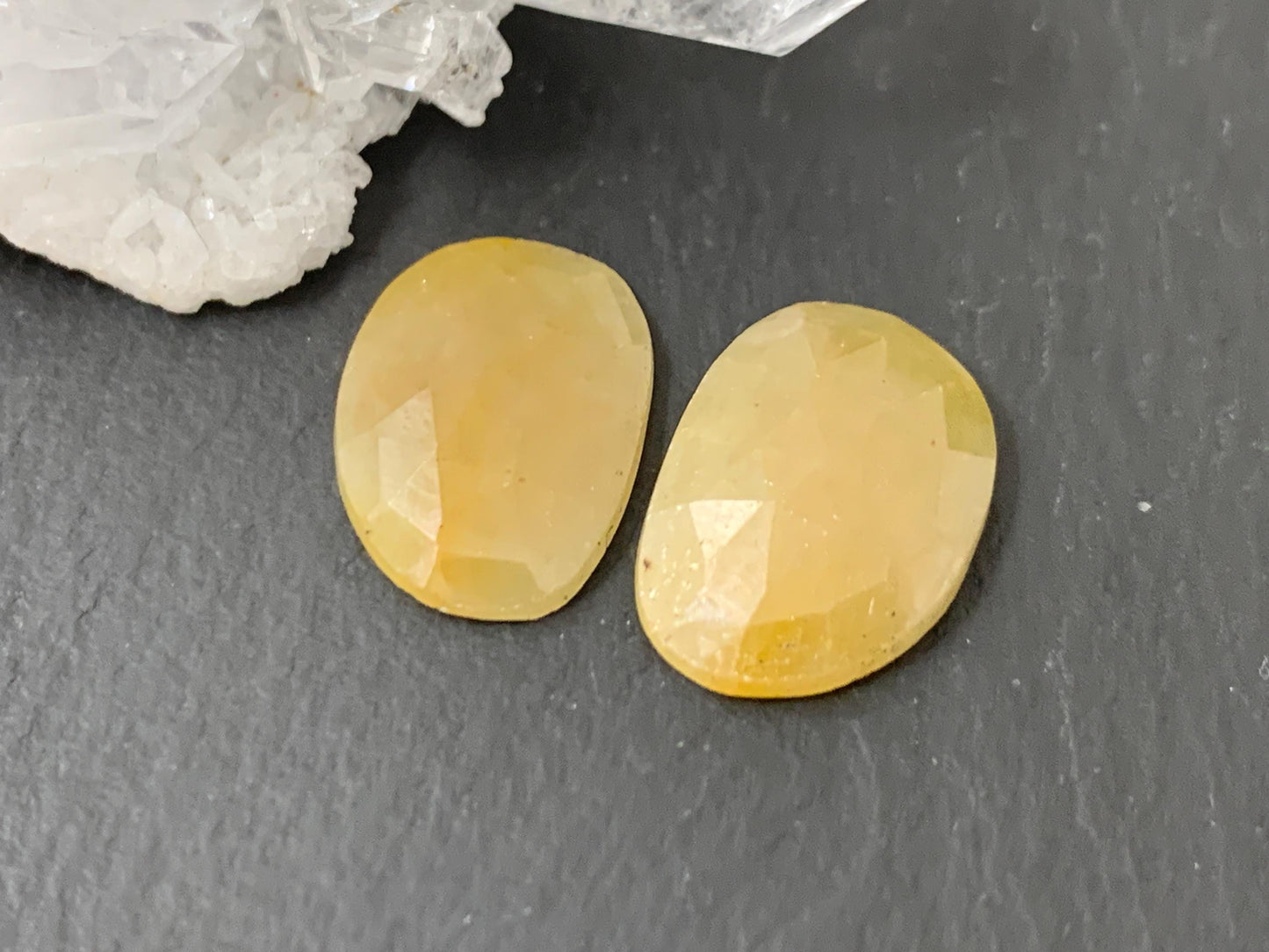 Faceted Yellow Sapphire pair 10x15x3mm cabochon