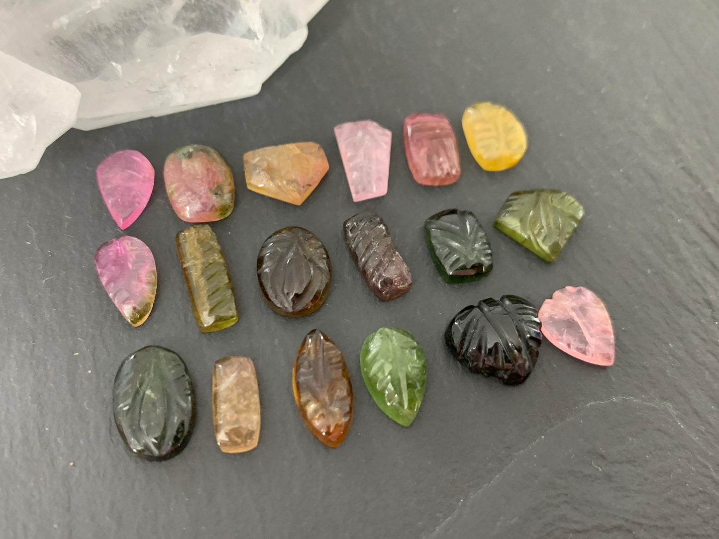 Carved Tourmaline free form 8-9mm long cabochon