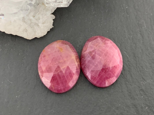 Faceted Ruby pair 10x12x4mm cabochon