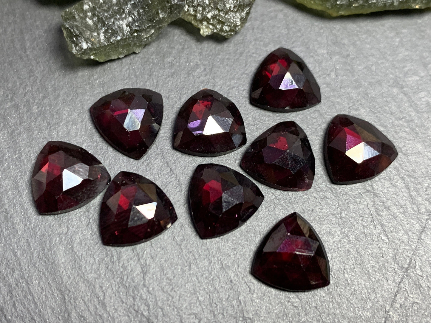 Faceted Rhodolite Garnet Trillion 10mm cabochon