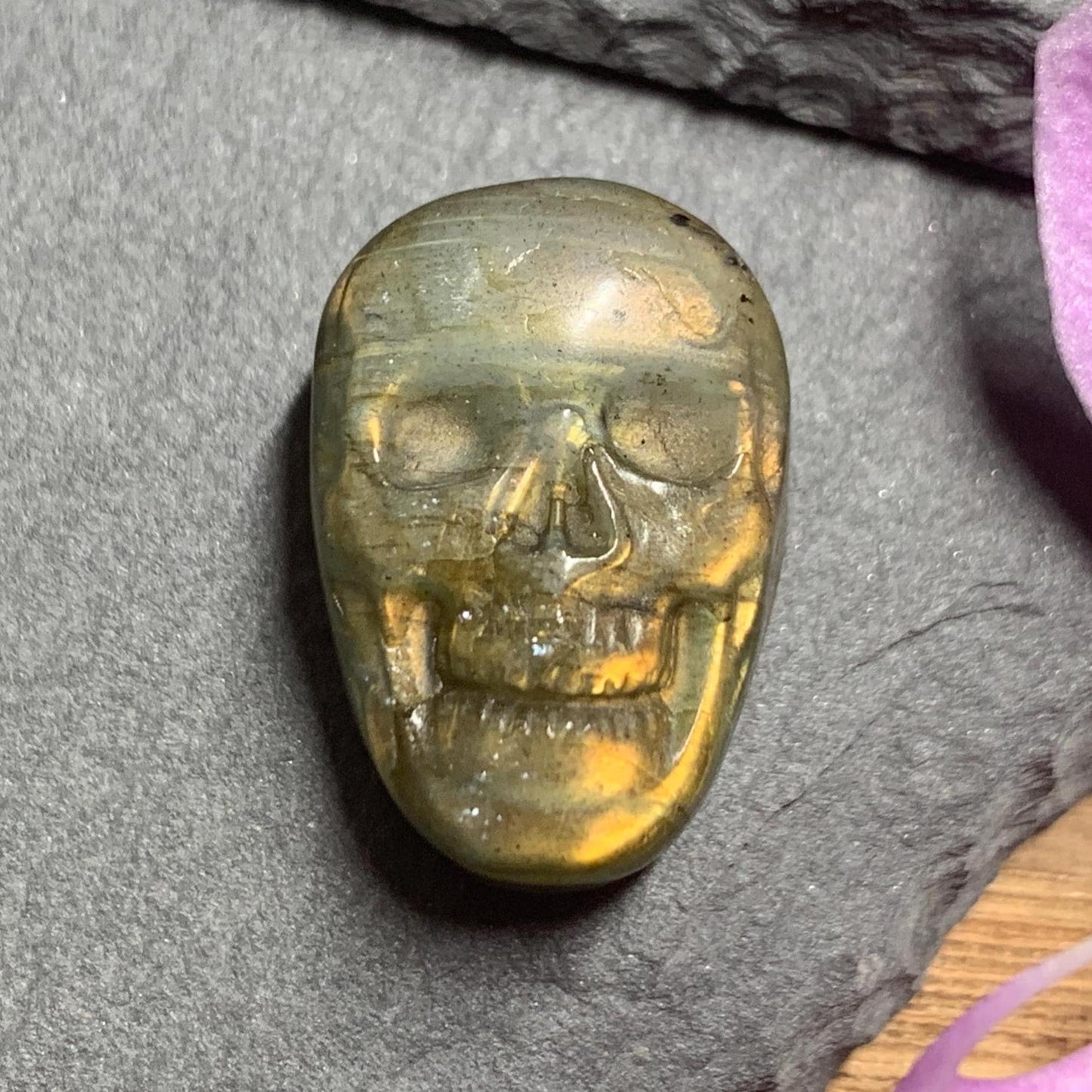 Labradorite Skull Carving, Rainbow Flash Crystal Skull Decor Gift