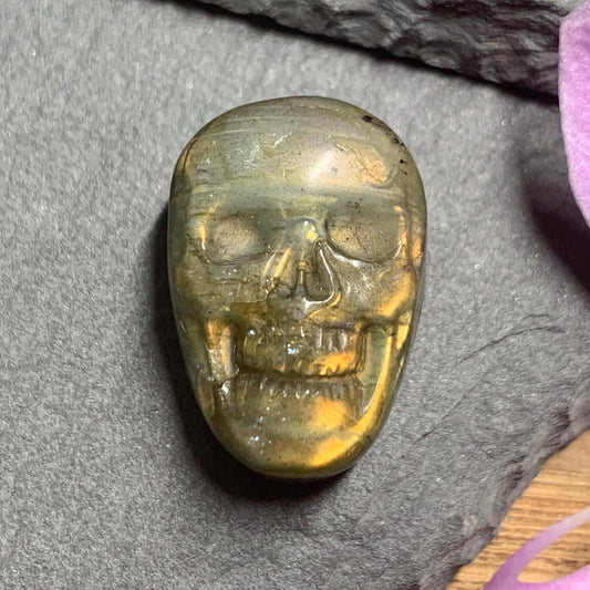 Labradorite Skull Carving, Rainbow Flash Crystal Skull Decor Gift