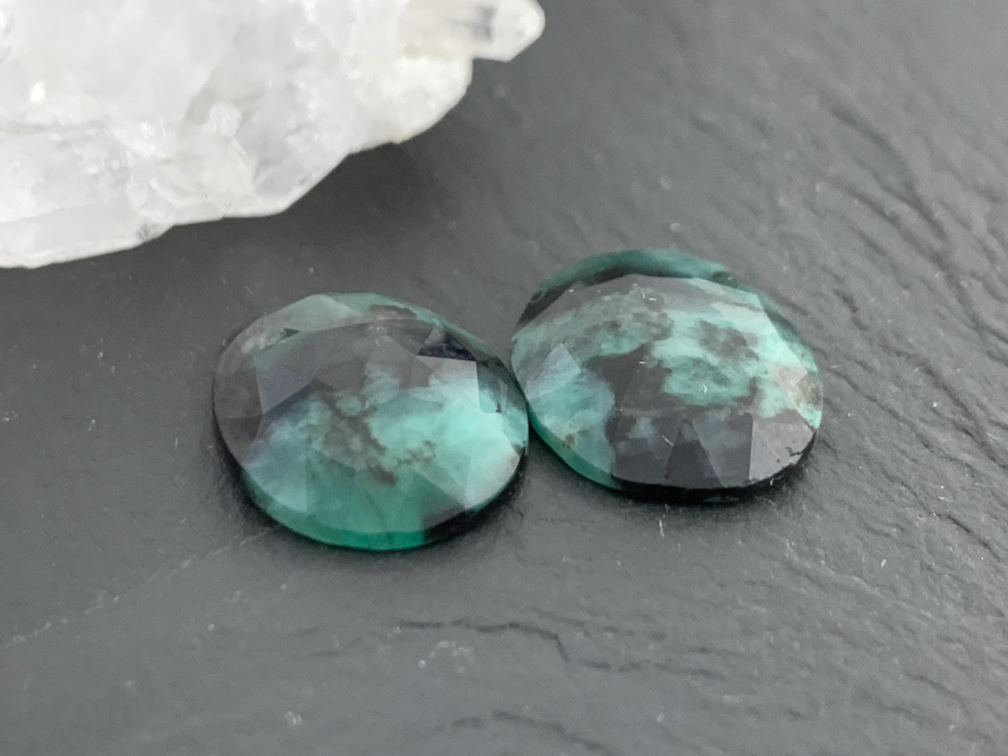 Faceted Emerald Pair 13x18x4mm cabochon