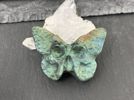 Labradorite Butterfly Carving – Natural 29x41mm Flat Back Stone Gem
