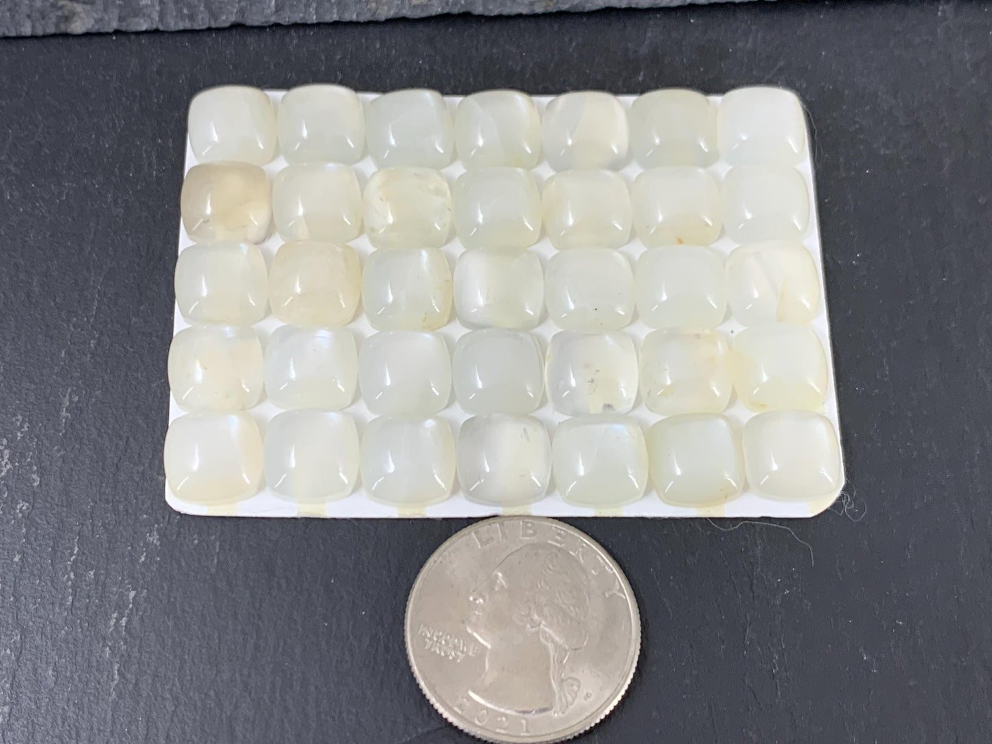 White Moonstone square cushion 10mm cabochon - Calibrated cabochons