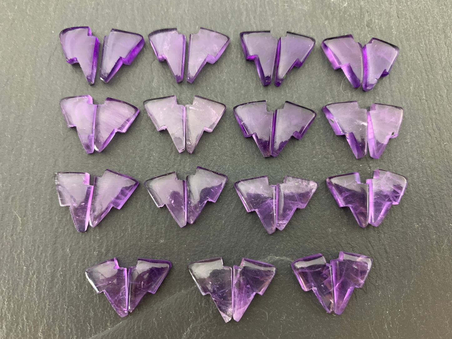 Amethyst lightning bolt pair 9x13mm cabochon