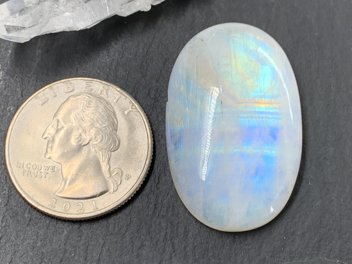 Rainbow Moonstone 35x22x7mm cabochon. Second quality cabochon
