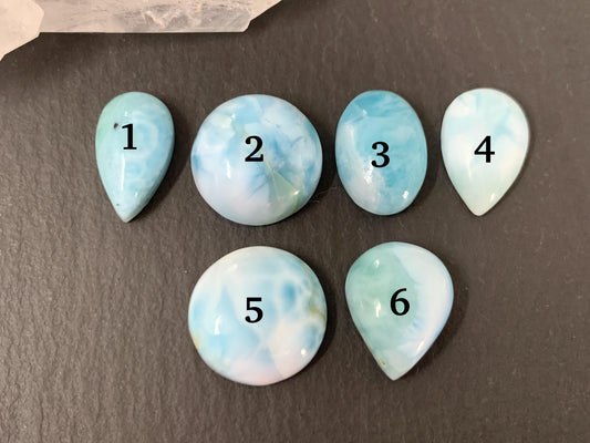 Larimar cabochon 13mm long pear, round, oval
