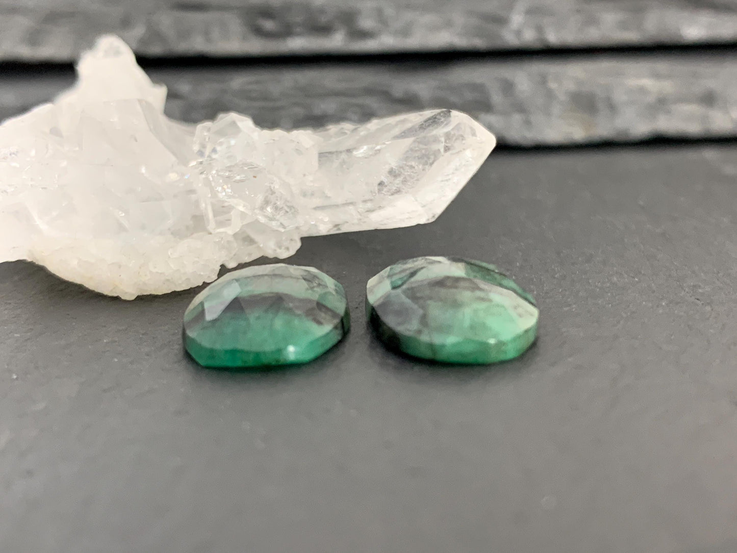 Faceted Emerald Pair 10x16x4mm cabochon