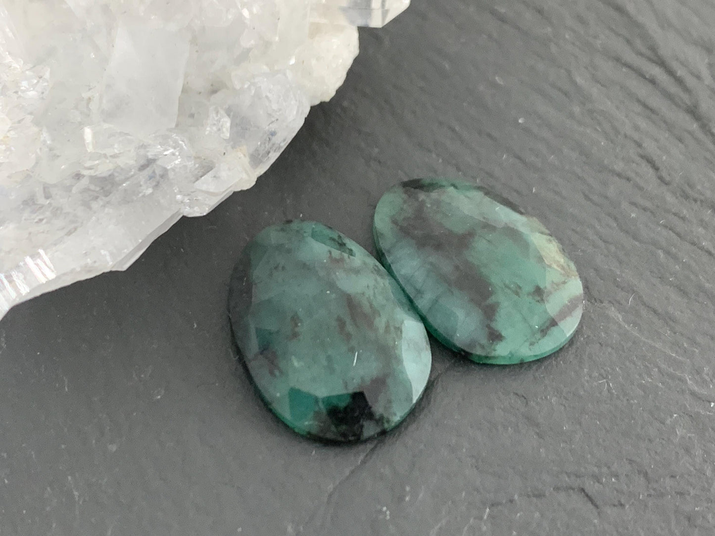 Faceted Emerald Pair 12x17x3mm cabochon