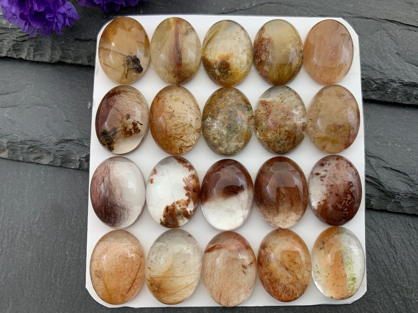Rutilated Quartz oval 12x16mm cabochon - Calibrated cabochons