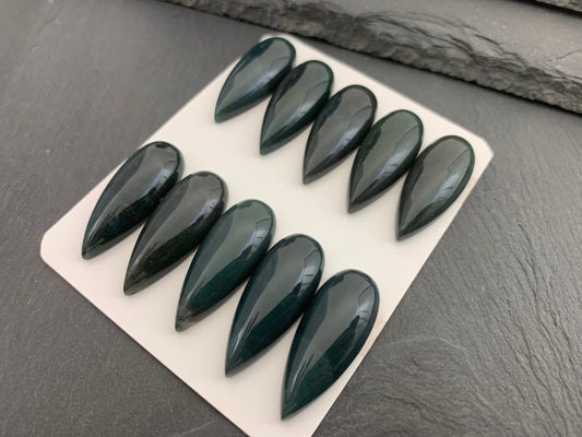 Moss Agate pear 12x30mm cabochon | Calibrated Moss Agate | Natural Moss Agate