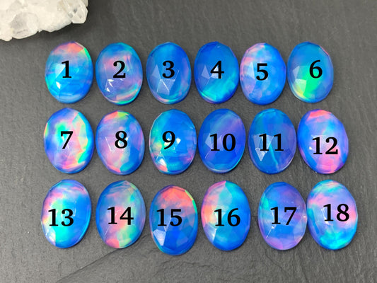 Faceted Aurora Opal oval 10x14mm cabochons  - Doublet cabochons