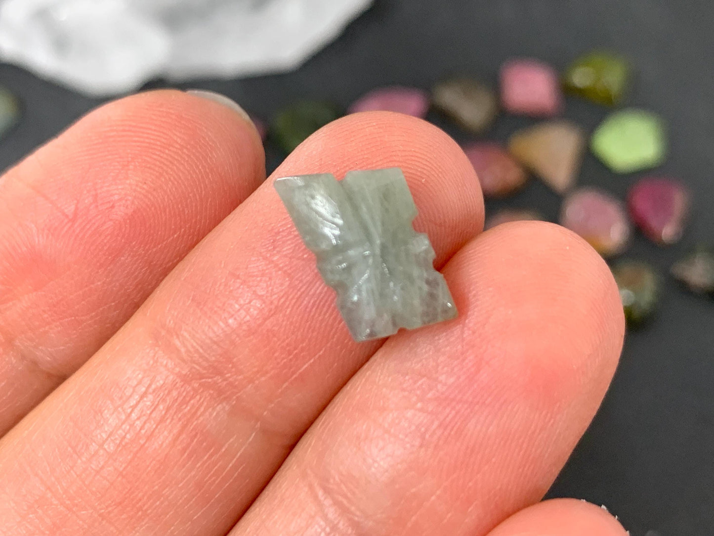 Carved Tourmaline 8-10mm long cabochon