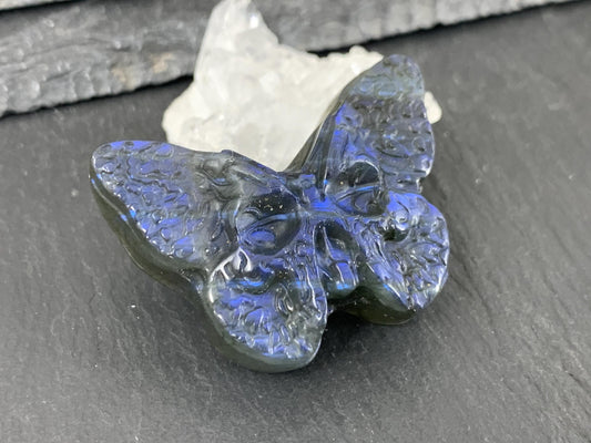 Labradorite Butterfly Carving – Natural 30x40mm Flat Back Gemstone Ornament