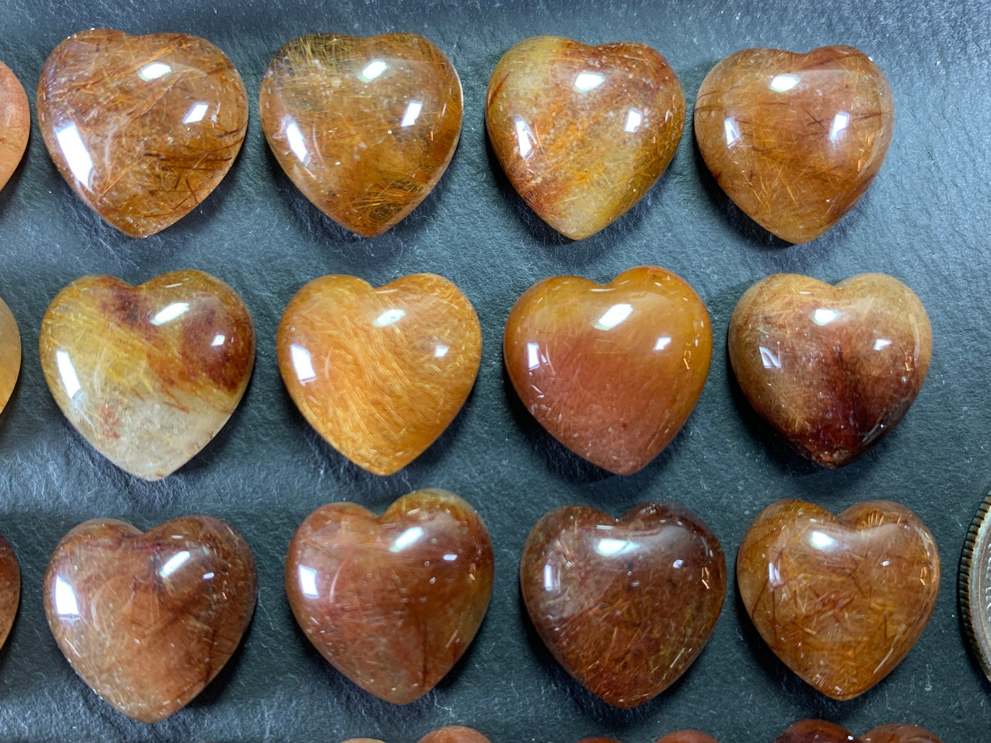 Rutilated Quartz heart 15x15mm cabochon - Calibrated cabochons