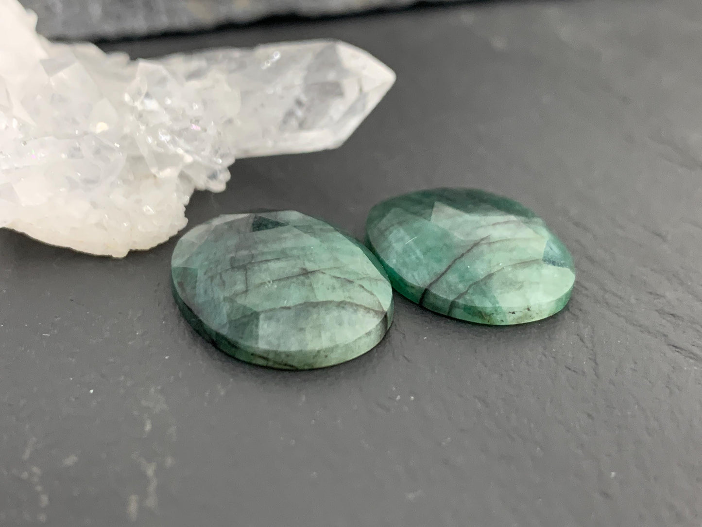Faceted Emerald Pair 15x19x3.5mm cabochon