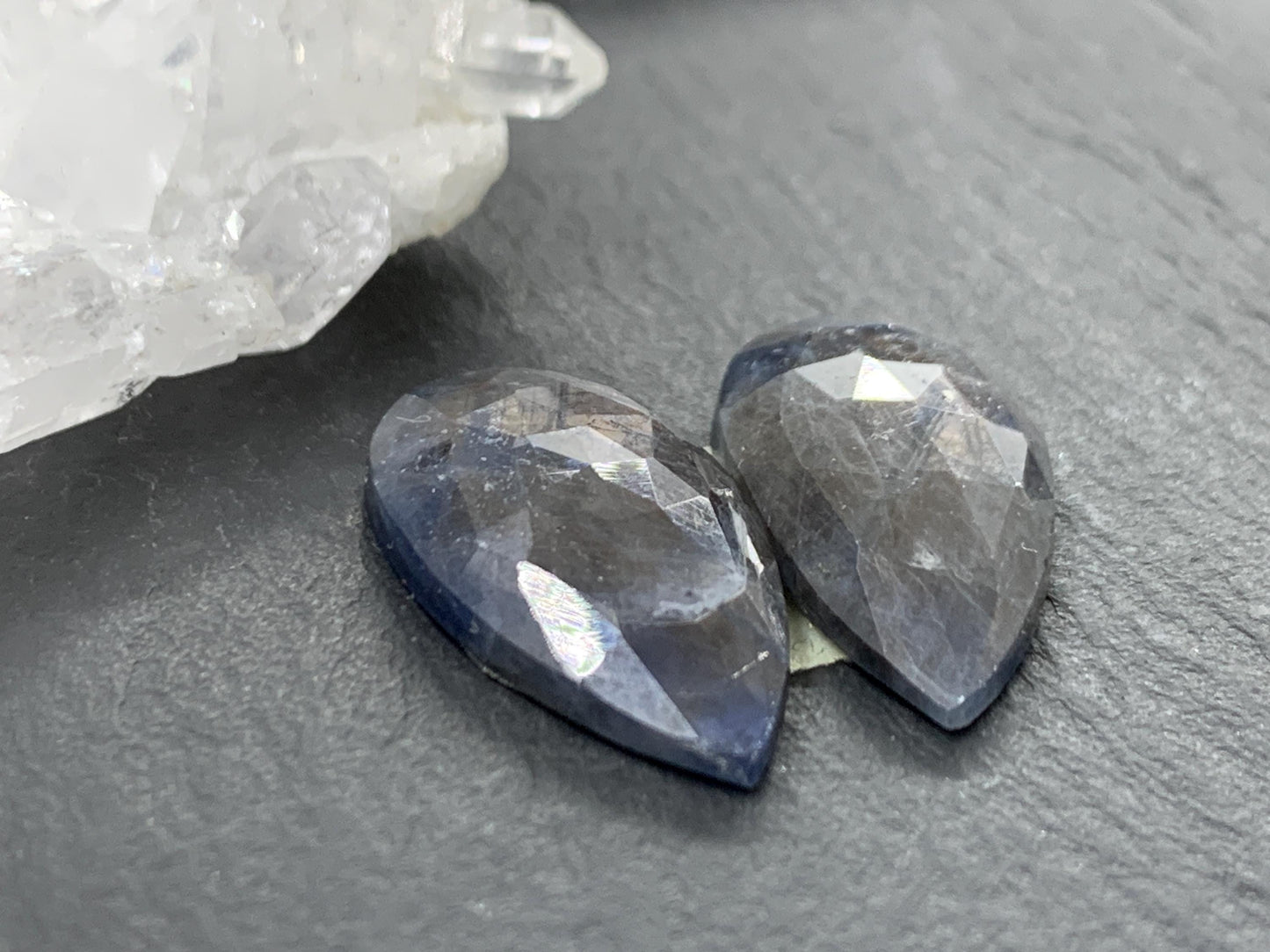 Faceted Star Sapphire pair 12x22x4mm cabochon - Sapphire pairs