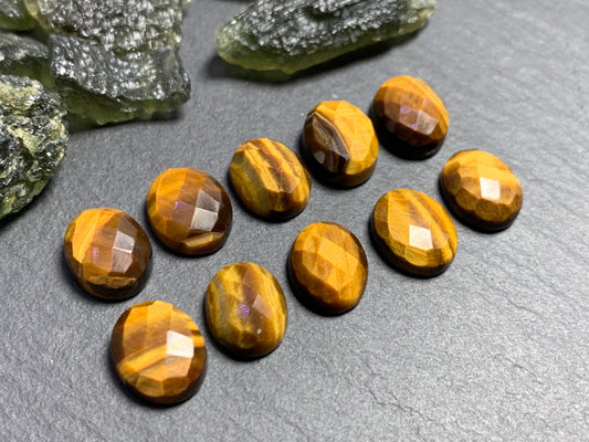 Faceted Tiger Eye 10-11mm long cabochon