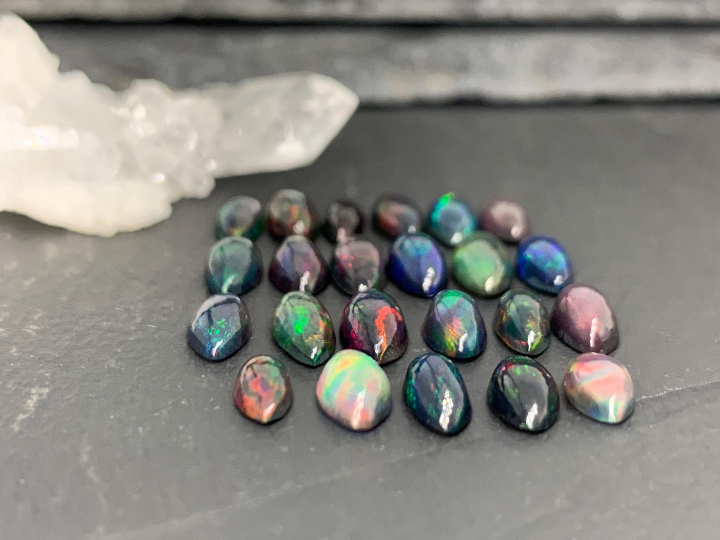 Natural Ethiopian Black Opal marquise 9-11mm long cabochon