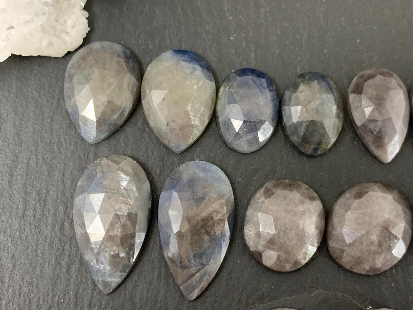 Faceted Star Sapphire pair 12-20mm long cabochon - Sapphire pairs