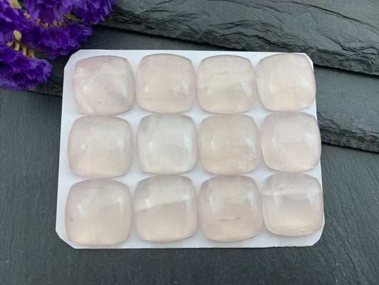 Rose Quartz square cushion 20mm cabochon - Calibrated cabochons