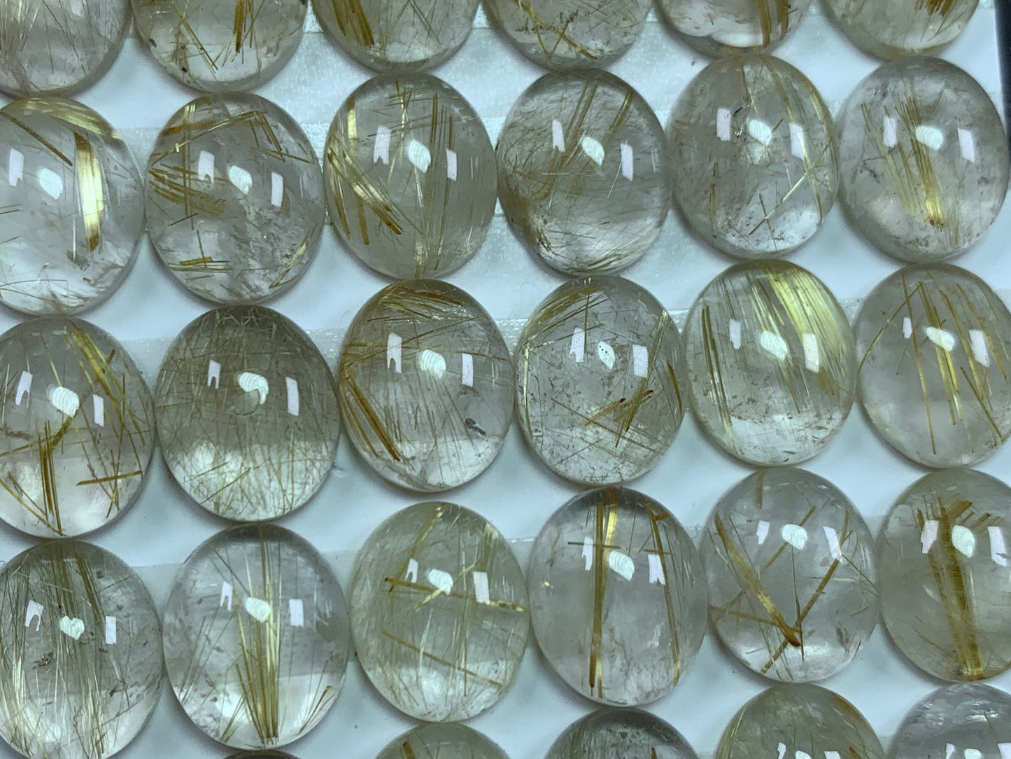 Gold Rutilated Quartz oval 10x12mm cabochon - Calibrated cabochons