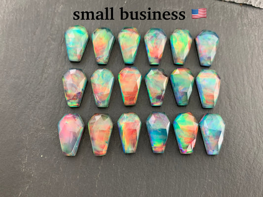 Faceted Aurora Opal coffin 10x16mm  cabochon - Doublet cabochons