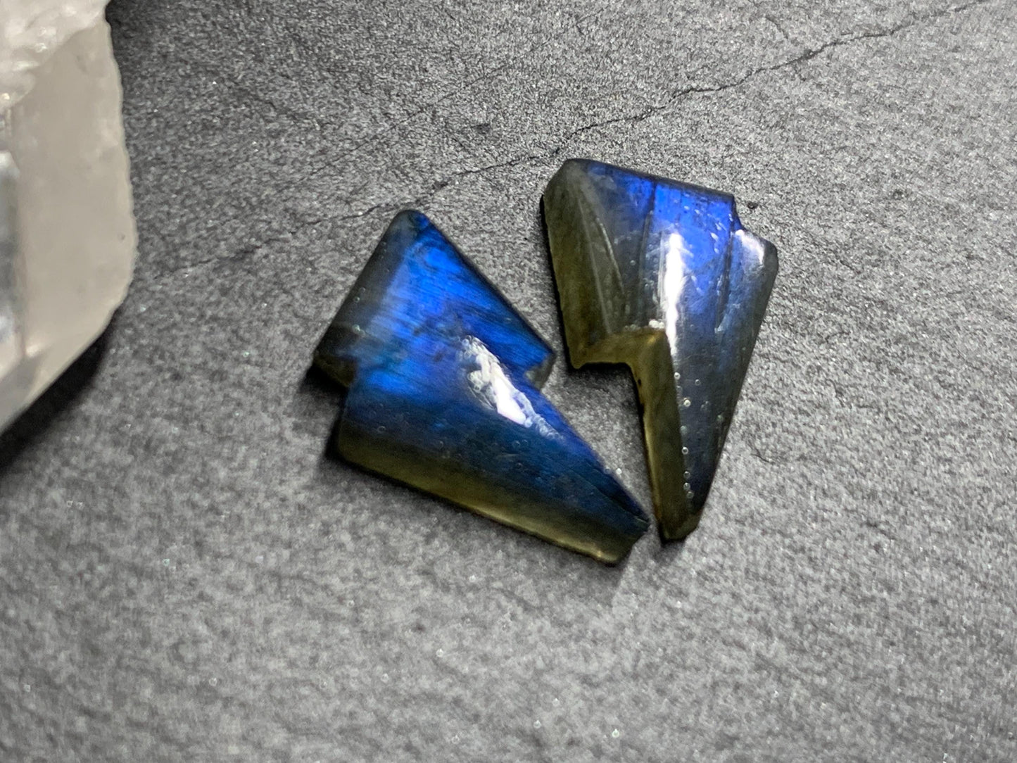 Labradorite lightning bolt pair 9x13mm cabochon