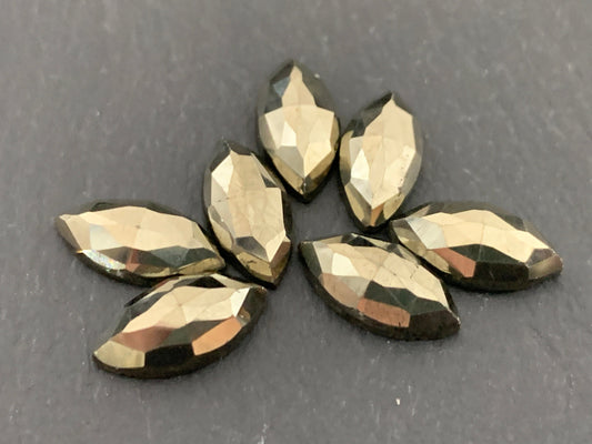 Faceted Pyrite marquise 6x12mm cabochon