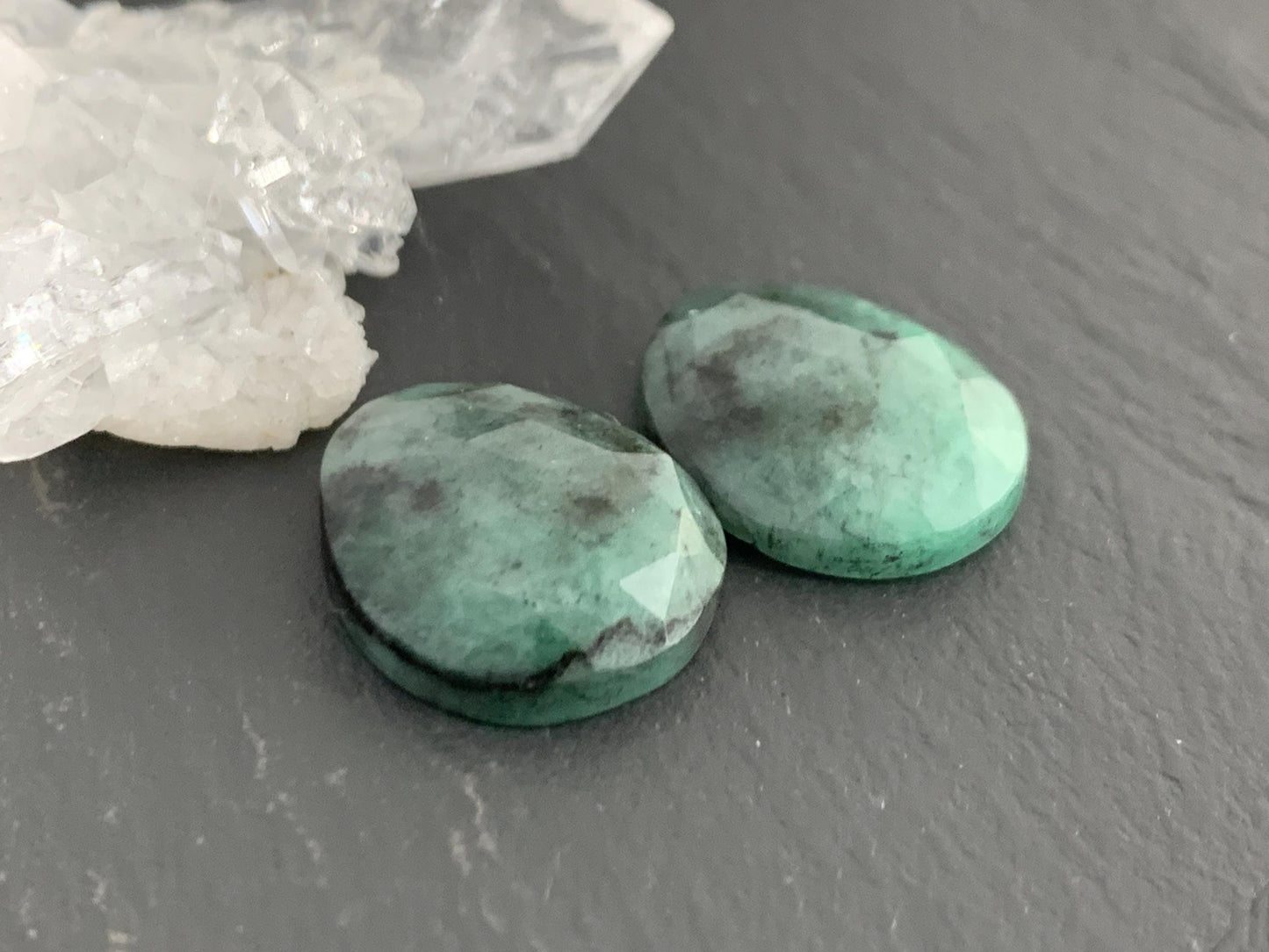 Faceted Emerald Pair 15x18x5mm cabochon
