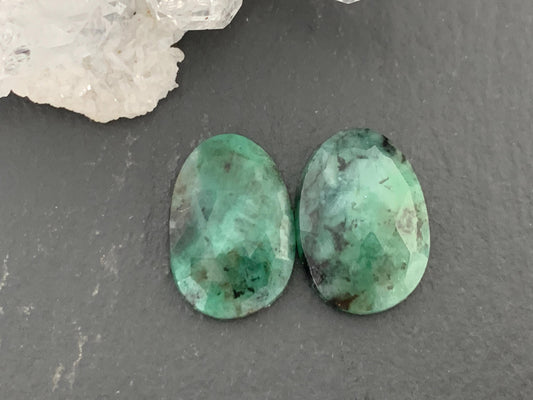 Faceted Emerald Pair 10x14x3mm cabochon