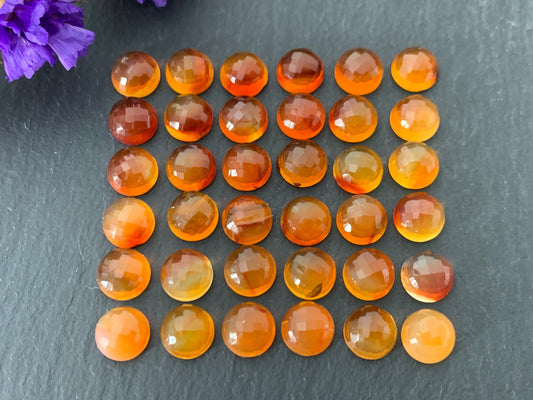 Faceted Carnelian round 6mm cabochon - Calibrated cabochons