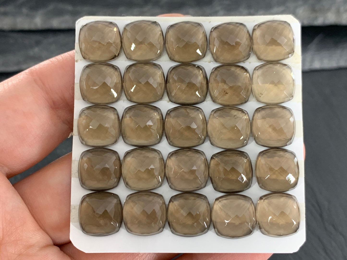 Faceted Smokey Quartz square cushion 10mm cabochon  - Calibrated cabochons