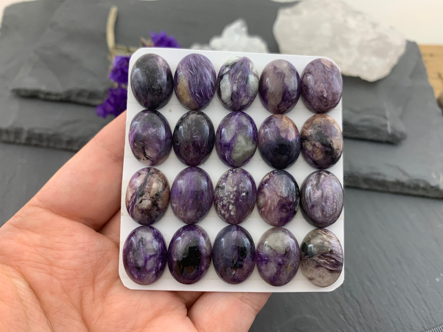 Charoite oval 12x16mm cabochon - Calibrated cabochons