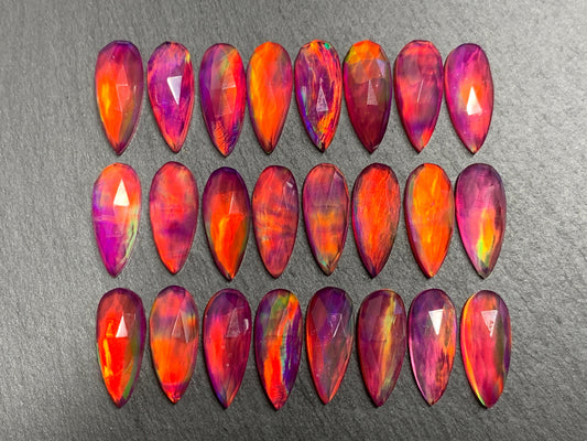 Faceted Aurora Opal pear 8x20mm cabochon - Doublet cabochons