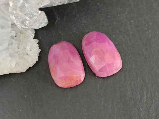 Faceted Ruby pair 8x12x3mm cabochon